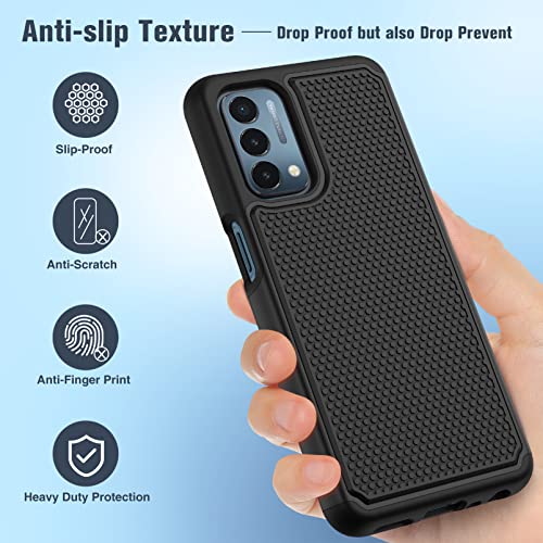 JXVM for OnePlus Nord N200 5G Case: Dual Layer Protective Heavy Duty Cell Phone Cover Shockproof Rugged with Non Slip Textured Back - Military Protection Bumper - 6.49inch (Black Black)