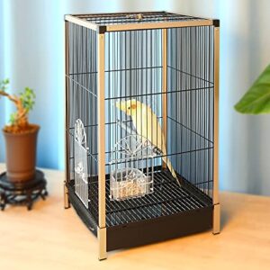 flat top bird travel cage,21 inch parrot carrier with wooden perch feeding cup for conures cockatiel parakeets（aluminum frame）