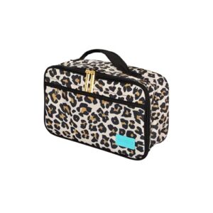 posh peanut lunch bag for girls - water resistant and insulated lunchbag with extra storage and name tag holder (lana leopard)