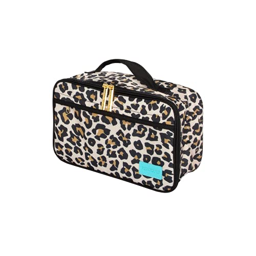 Posh Peanut Lunch Bag for Girls - Water Resistant and Insulated Lunchbag with Extra Storage and Name Tag Holder (Lana Leopard)