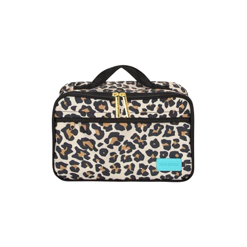 Posh Peanut Lunch Bag for Girls - Water Resistant and Insulated Lunchbag with Extra Storage and Name Tag Holder (Lana Leopard)