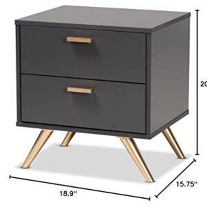 Baxton Studio Kelson Nightstand, Dark Grey/Gold