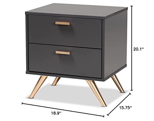 Baxton Studio Kelson Nightstand, Dark Grey/Gold