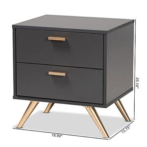 Baxton Studio Kelson Nightstand, Dark Grey/Gold