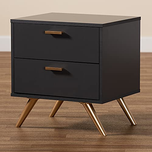 Baxton Studio Kelson Nightstand, Dark Grey/Gold