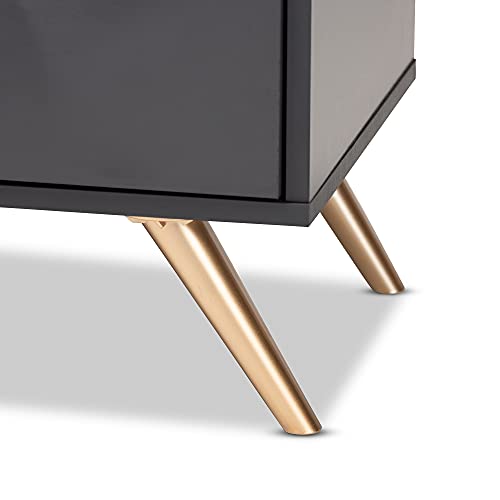 Baxton Studio Kelson Nightstand, Dark Grey/Gold