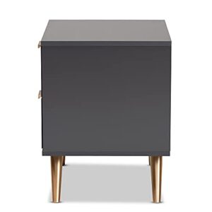 Baxton Studio Kelson Nightstand, Dark Grey/Gold