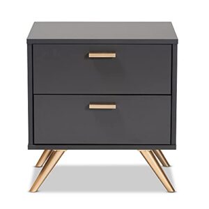 Baxton Studio Kelson Nightstand, Dark Grey/Gold