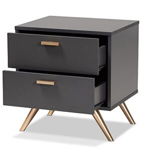 Baxton Studio Kelson Nightstand, Dark Grey/Gold