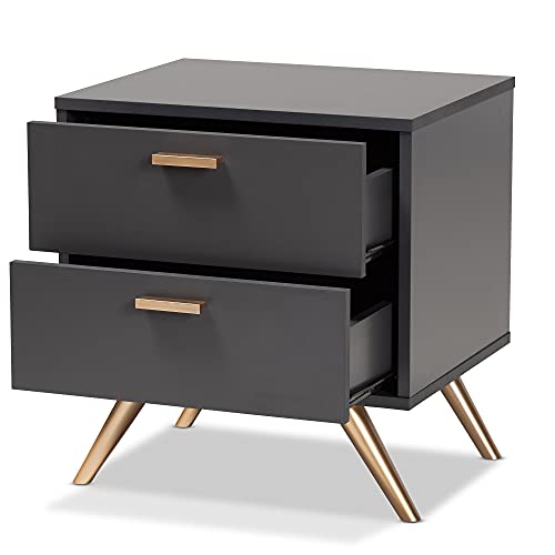 Baxton Studio Kelson Nightstand, Dark Grey/Gold