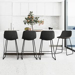 alexander indoor/outdoor industrial faux leather bar stools set of 4,urban armless dining chairs with metal legs, modern counter height barstools for high desk home office restaurants,24",black