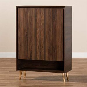 BOWERY HILL Brown and Gold Wood 2-Door Entryway Shoe Storage Cabinet