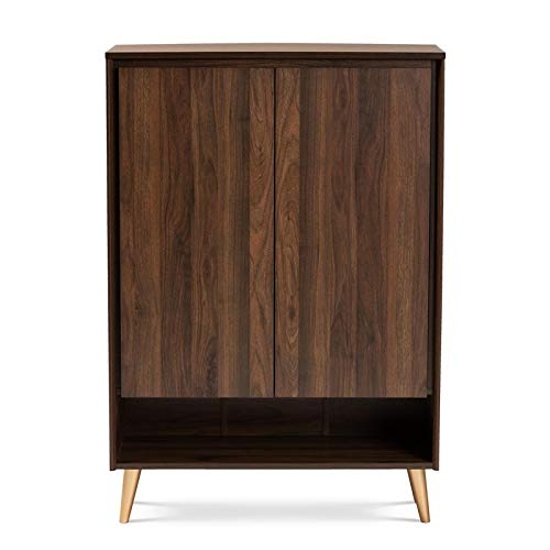 BOWERY HILL Brown and Gold Wood 2-Door Entryway Shoe Storage Cabinet