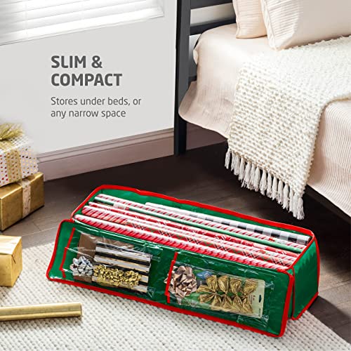 Christmas Carrying Wrapping Paper Storage Bag, Gift wrap Storage - Fits 14-20 Standard Rolls Upto 40"- Rectangular Prism Slim Design for Underbed Wrapping Paper Storage Container or Closet Storage