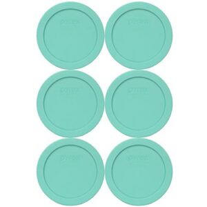 pyrex 7200-pc sea glass blue round plastic food storage lid, made in usa - 6 pack