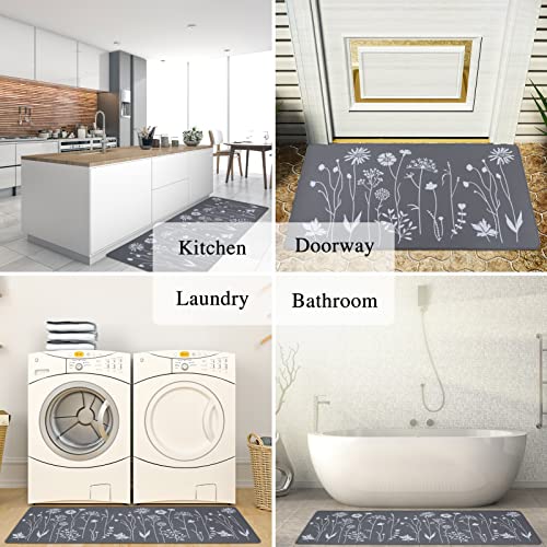 Rempry 2 Pcs Kitchen Rugs and Mats, Cushioned Anti-Fatigue Floor Mat, PVC Non-Slip Waterproof Kitchen Rug Set for Kitchen, Office, Sink 17"x47"+17"x29" (Grey)