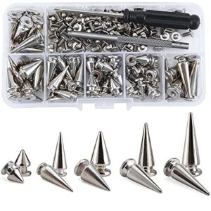 yoranyo 70 sets mixed shape spikes and studs assorted sizes spike studs for clothing silver color screw back bullet tree studs and spikes rivet for leather craft clothing shoes belts bags dog collars