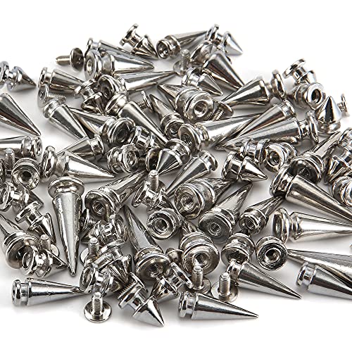 YORANYO 70 Sets Mixed Shape Spikes and Studs Assorted Sizes Spike Studs for Clothing Silver Color Screw Back Bullet Tree Studs and Spikes Rivet for Leather Craft Clothing Shoes Belts Bags Dog Collars