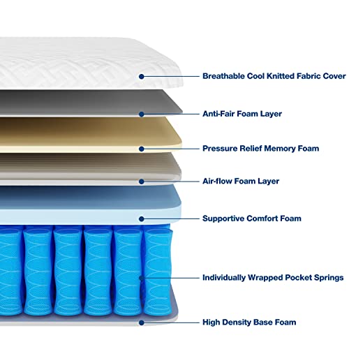 HOXURY Full Mattress, 10 Inch Hybrid Mattress Full Size, Memory Foam & Individually Wrapped Pocket Coils Innerspring Mattress in a Box, Pressure Relief & Cooler Sleeping