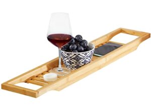 royalhouse bamboo bath caddy tray for bathtub, bath table tray with book and wine glass holder, attractive design, suitable for luxury spa or reading, ideal gift for family & friends