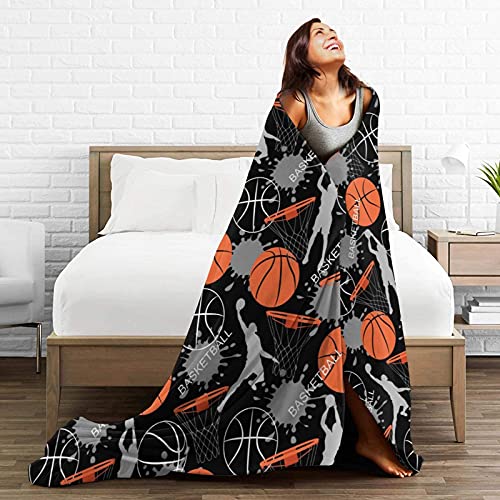 Basketball Soft Throw Blanket All Season Microplush Warm Blankets Lightweight Tufted Fuzzy Flannel Fleece Throws Blanket for Bed Sofa Couch