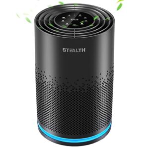 stealth air purifier for home, h13 true hepa filter cleaner with washable filter, pm2.5 monitor, covers up to 1450 ft², captures 99.97% of airborne particles for smoke, dust, odors, jap230, black
