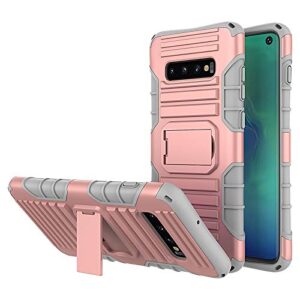 Samsung Galaxy S10 Case with Cross Body Strap and Stand, 2 in 1 Shockproof Hybrid Hard PC & Soft Rubber, Crossbody Lanyard Perfect for Go Outside and Women Kid Elderly,Pink