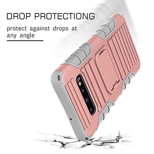 Samsung Galaxy S10 Case with Cross Body Strap and Stand, 2 in 1 Shockproof Hybrid Hard PC & Soft Rubber, Crossbody Lanyard Perfect for Go Outside and Women Kid Elderly,Pink