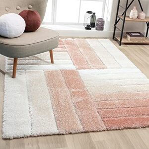 luxe weavers lantanas pink 5x7 shag geometric area rug, modern, stain resistant, plush indoor rugs