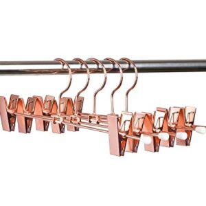 HUMIA 14 Inch Rose Copper Gold Metal Pants Skirts Hangers 12 Pack, Sturdy for Slacks Trousers with 2 Adjustable Non Slip Clips and Swivel Hook (Rose Copper, 12)