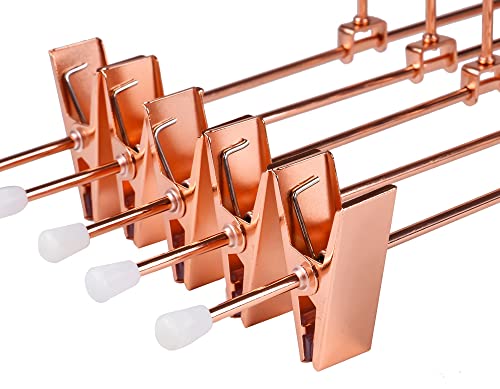 HUMIA 14 Inch Rose Copper Gold Metal Pants Skirts Hangers 12 Pack, Sturdy for Slacks Trousers with 2 Adjustable Non Slip Clips and Swivel Hook (Rose Copper, 12)