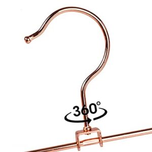 HUMIA 14 Inch Rose Copper Gold Metal Pants Skirts Hangers 12 Pack, Sturdy for Slacks Trousers with 2 Adjustable Non Slip Clips and Swivel Hook (Rose Copper, 12)