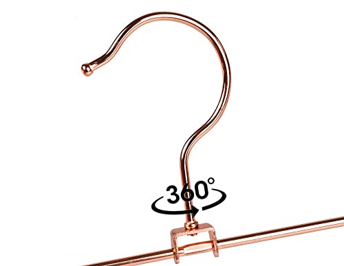 HUMIA 14 Inch Rose Copper Gold Metal Pants Skirts Hangers 12 Pack, Sturdy for Slacks Trousers with 2 Adjustable Non Slip Clips and Swivel Hook (Rose Copper, 12)