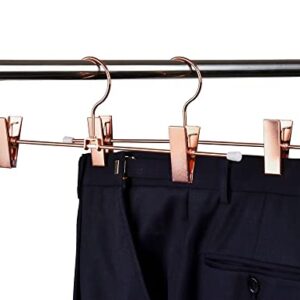 HUMIA 14 Inch Rose Copper Gold Metal Pants Skirts Hangers 12 Pack, Sturdy for Slacks Trousers with 2 Adjustable Non Slip Clips and Swivel Hook (Rose Copper, 12)