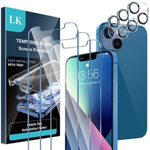 lk 3 pack iphone 13 screen protector with 3 pack camera lens protector, easy install, hd clarity, touch sensitive, 9h hardness tempered glass for iphone 13 6.1 inch - case friendly