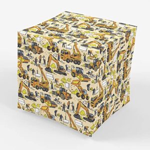 construction party gift wrapping paper - folded flat 30 x 20 inch (3 sheets)