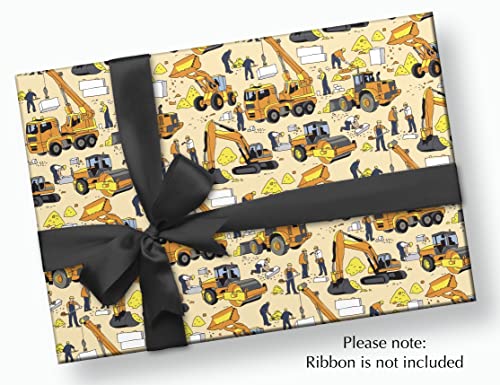 Construction Party Gift Wrapping Paper - Folded Flat 30 x 20 Inch (3 Sheets)