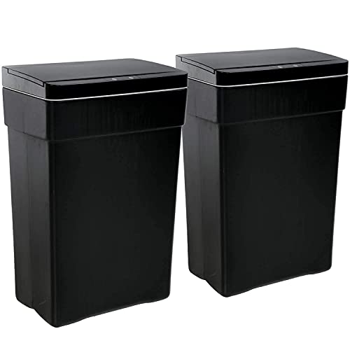 Kitchen Trash Can 2 Pack 13 Gallon Automatic Trash Cans Stainless Steel Trash Can Bathroom Touch Free Trash Can Anti-Fingerprint Trash Can for Bathroom, Powder Room, Bedroom,Black