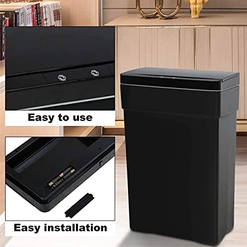 Kitchen Trash Can 2 Pack 13 Gallon Automatic Trash Cans Stainless Steel Trash Can Bathroom Touch Free Trash Can Anti-Fingerprint Trash Can for Bathroom, Powder Room, Bedroom,Black