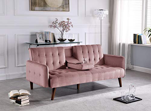 US Pride Furniture Charming Convertible Sofa Sofabed, Rose