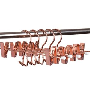 HUMIA 14 Inch Rose Gold Add-on Metal Pant Skirt Hangers 12 Pack, Multi Stackable Add on Copper Slacks Trouser Hangers with Adjustable Clips, Space Saving Hanger for Clothes (Rose Gold,12)