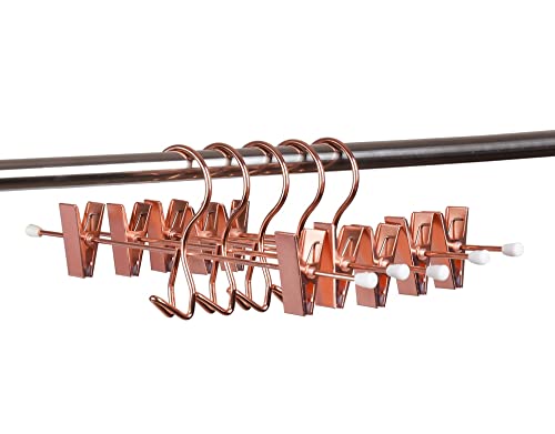 HUMIA 14 Inch Rose Gold Add-on Metal Pant Skirt Hangers 12 Pack, Multi Stackable Add on Copper Slacks Trouser Hangers with Adjustable Clips, Space Saving Hanger for Clothes (Rose Gold,12)