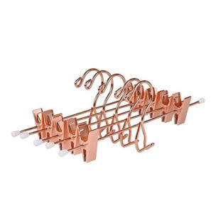 humia 14 inch rose gold add-on metal pant skirt hangers 12 pack, multi stackable add on copper slacks trouser hangers with adjustable clips, space saving hanger for clothes (rose gold,12)