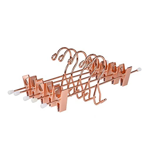 HUMIA 14 Inch Rose Gold Add-on Metal Pant Skirt Hangers 12 Pack, Multi Stackable Add on Copper Slacks Trouser Hangers with Adjustable Clips, Space Saving Hanger for Clothes (Rose Gold,12)