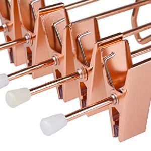 HUMIA 14 Inch Rose Gold Add-on Metal Pant Skirt Hangers 12 Pack, Multi Stackable Add on Copper Slacks Trouser Hangers with Adjustable Clips, Space Saving Hanger for Clothes (Rose Gold,12)