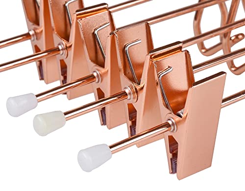 HUMIA 14 Inch Rose Gold Add-on Metal Pant Skirt Hangers 12 Pack, Multi Stackable Add on Copper Slacks Trouser Hangers with Adjustable Clips, Space Saving Hanger for Clothes (Rose Gold,12)