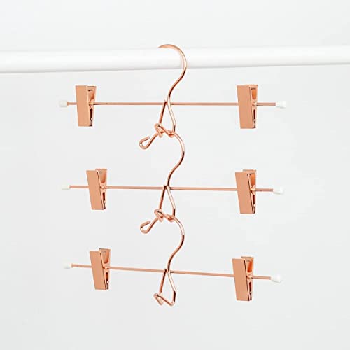 HUMIA 14 Inch Rose Gold Add-on Metal Pant Skirt Hangers 12 Pack, Multi Stackable Add on Copper Slacks Trouser Hangers with Adjustable Clips, Space Saving Hanger for Clothes (Rose Gold,12)