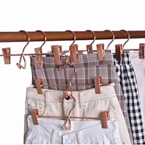 HUMIA 14 Inch Rose Gold Add-on Metal Pant Skirt Hangers 12 Pack, Multi Stackable Add on Copper Slacks Trouser Hangers with Adjustable Clips, Space Saving Hanger for Clothes (Rose Gold,12)