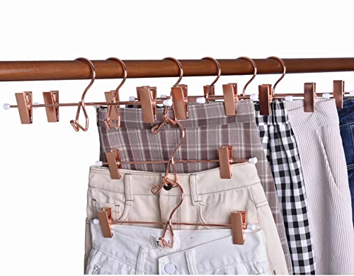 HUMIA 14 Inch Rose Gold Add-on Metal Pant Skirt Hangers 12 Pack, Multi Stackable Add on Copper Slacks Trouser Hangers with Adjustable Clips, Space Saving Hanger for Clothes (Rose Gold,12)