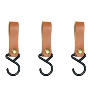 savagrow 3pcs brown camping leather hook for hanging outdoor camping equipment kitchenware, tools, clothes, keys